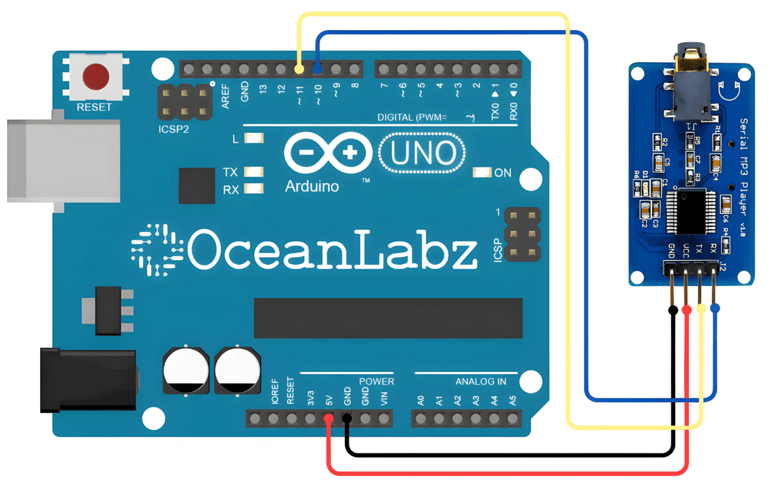 Interface serial mp3 player With Arduino - OceanLabz