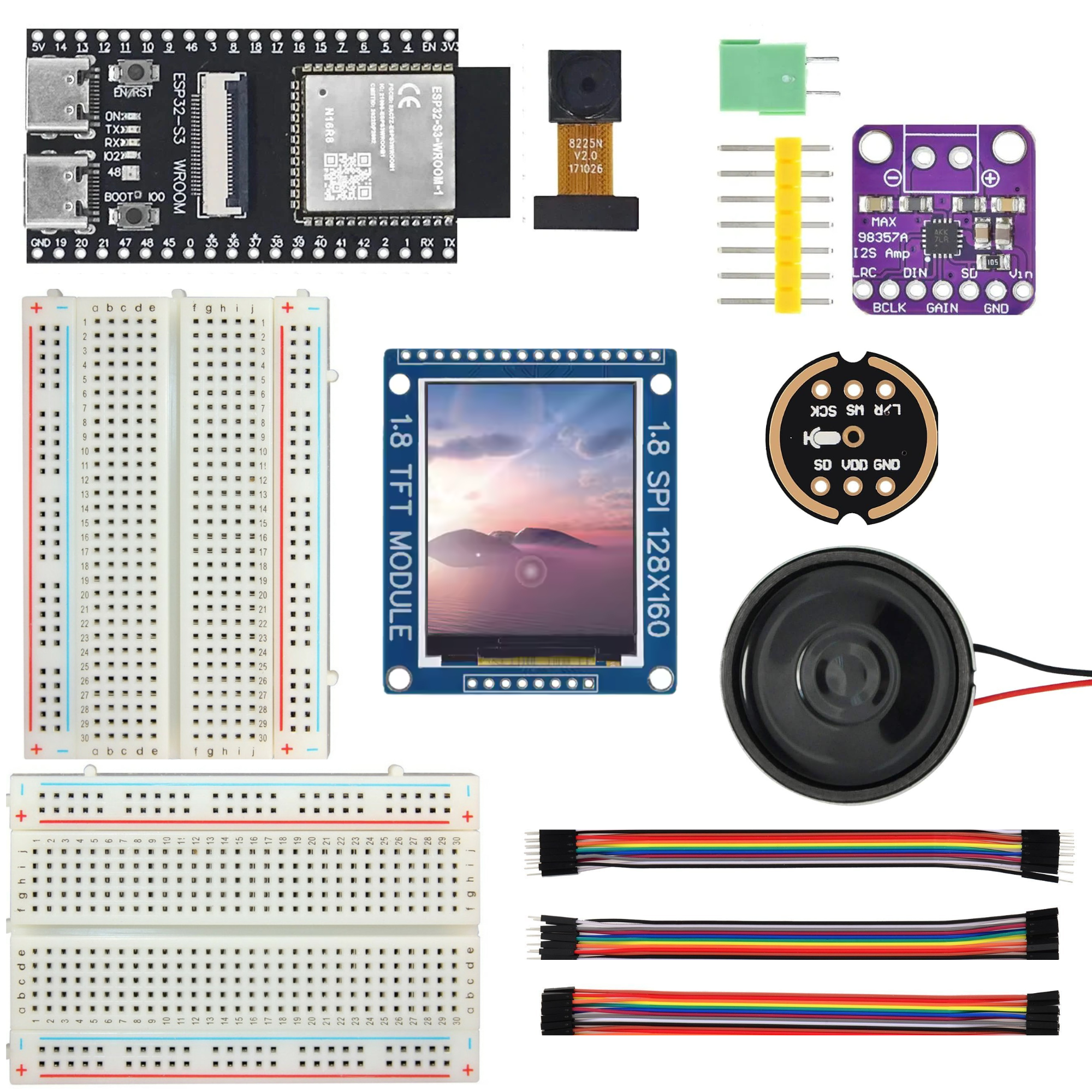 DIY AI Voice Kit with ESP32-S3 Camera Board | TFT 1.8 Display, INMP441 Microphone, MAX98357 DAC, Speaker & More! | Smart Voice & Vision Development Kit for AI Projects