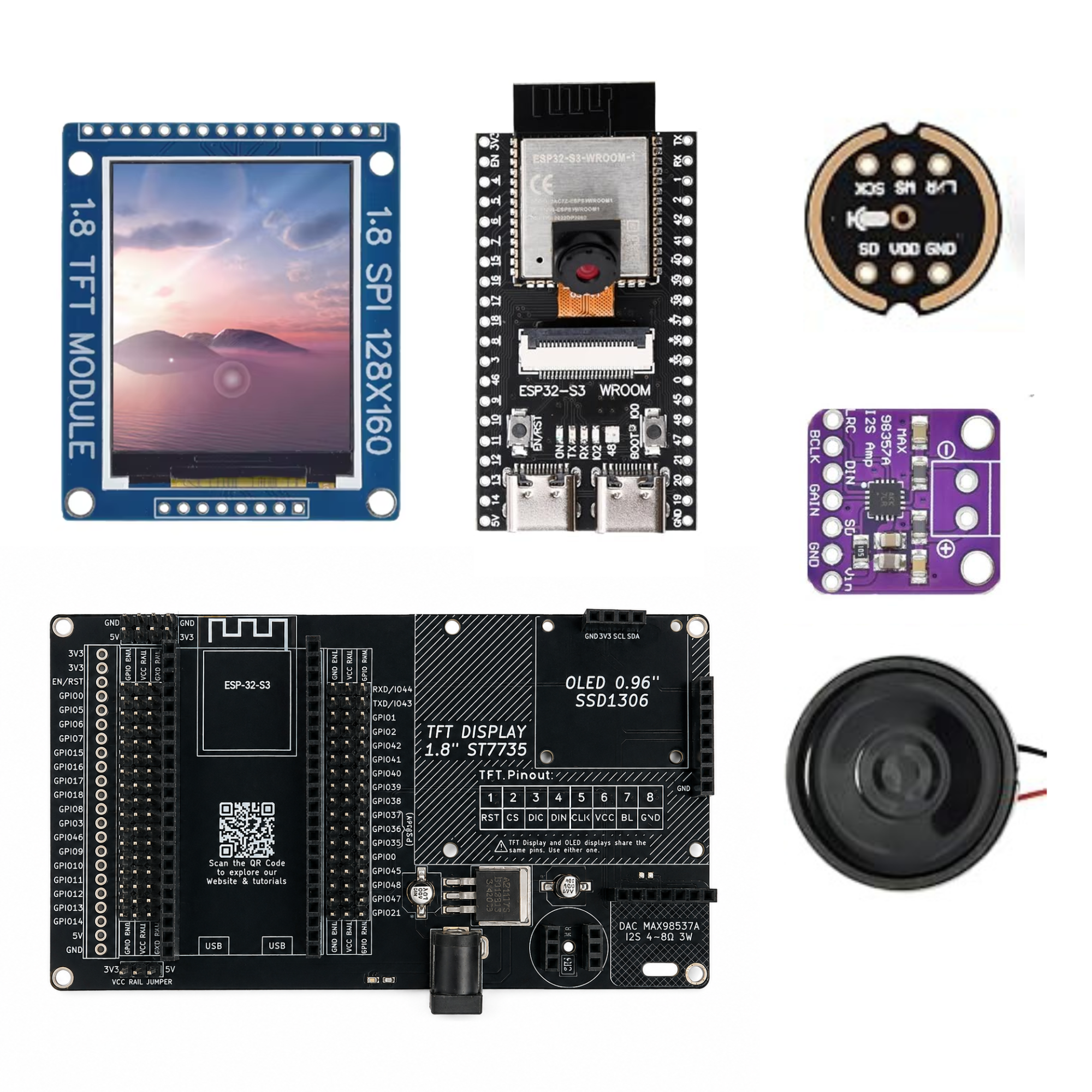 ESP32-S3 AI Expansion Board with ESP32-S3 Camera Board | 1.8 inc TFT Display, INMP441, MAX98357A, Speaker | No Jumper Wire Required | Smart Voice & Vision Development Kit for AI Projects